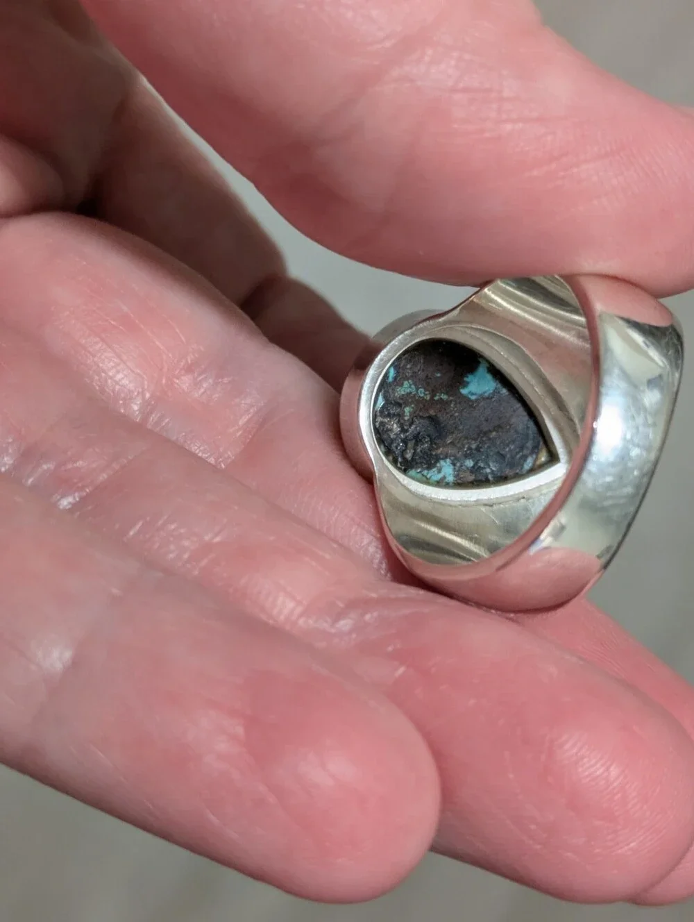 SALE! Sterling Silver Teardrop Shattuckite - Blue and Brown, Size 7 Shaman Stone